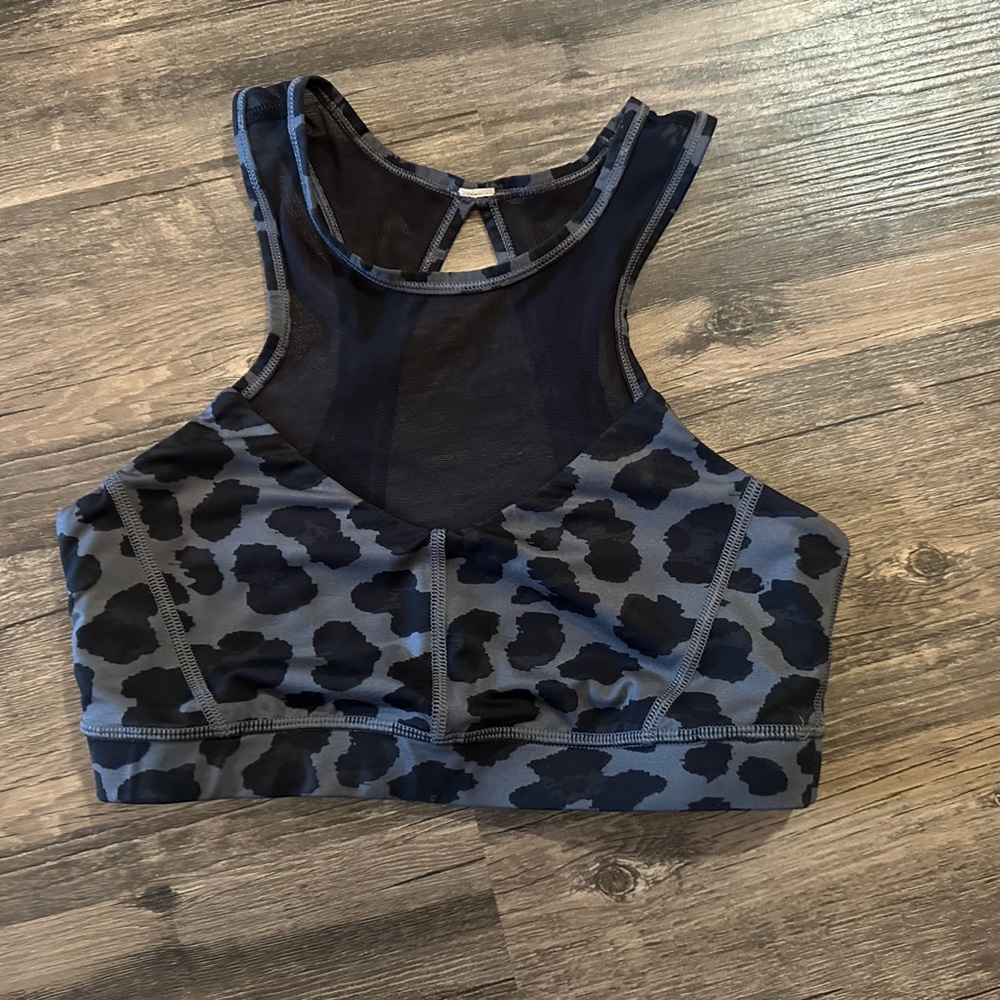 Lululemon Womens Mesh High Neck Cheetah Dark Slate Black Gray Sports Bra